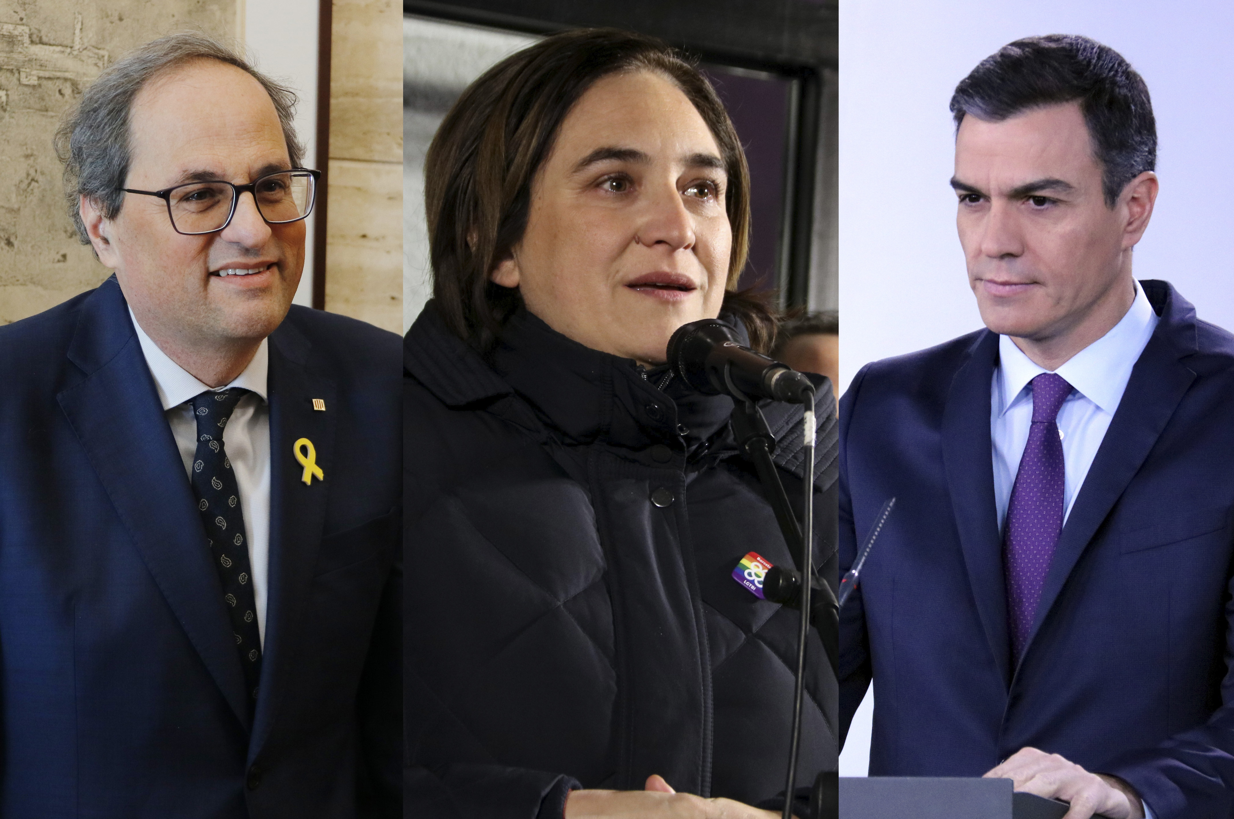 From left to right: Catalan president Quim Torra, Barcelona mayor Ada Colau, and Spanish president Pedro Sánchez (by ACN)